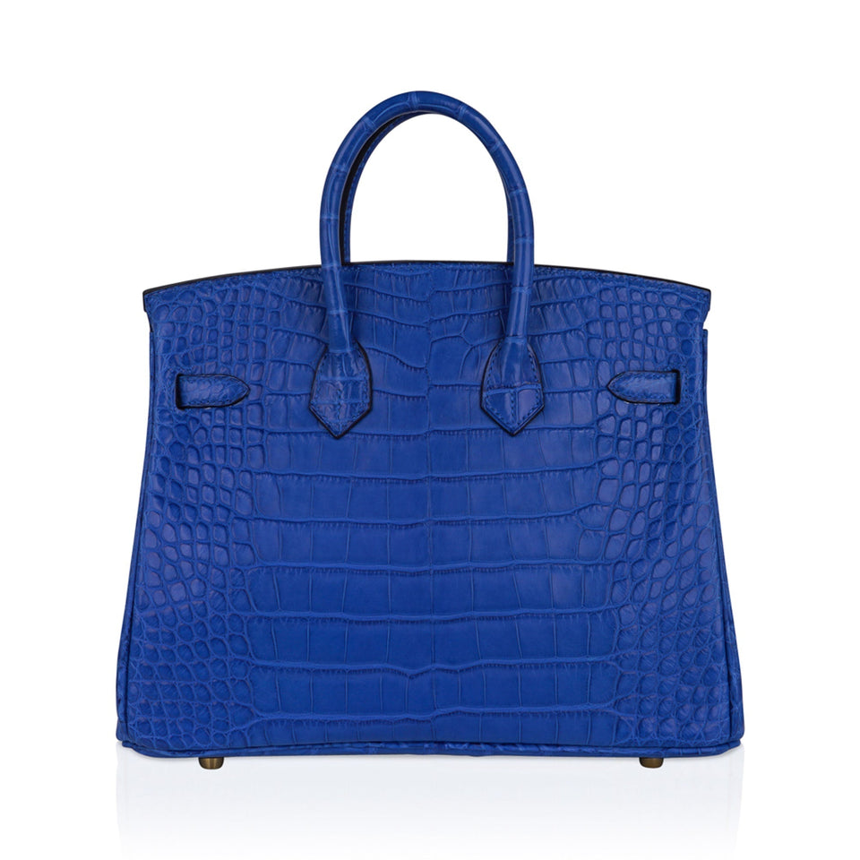 Hermes Birkin 25 Bag Blue Zellige Matte Alligator Gold Hardware