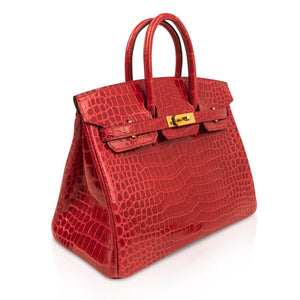 Hermes Birkin 25 Bag Red Braise Porosus Crocodile Gold Hardware Lipstick Red