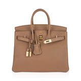 Hermes Birkin 25 Bag in Chai Togo Leather with Gold Hardware