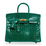 Hermes Birkin 25 Bag Emerald Crocodile Gold Hardware