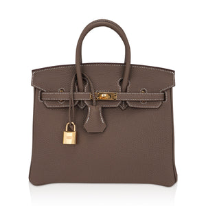 Hermes Birkin 25 Bag Etoupe Togo Leather with Gold Hardware