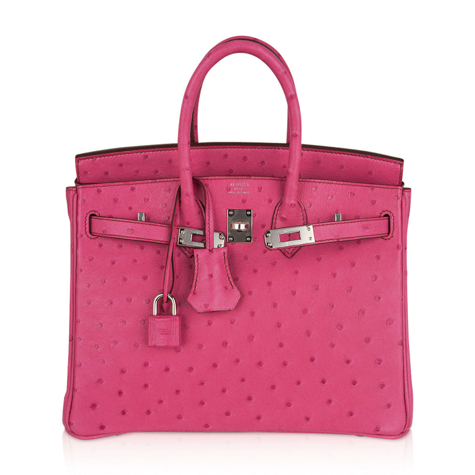 Hermes Birkin 25 Bag Fuchsia Ostrich with Palladium Hardware