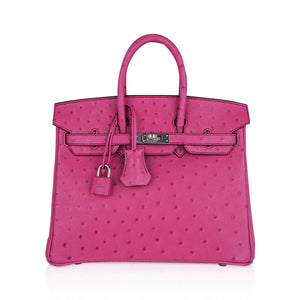 Hermes Birkin 25 Bag Fuchsia Ostrich with Palladium Hardware