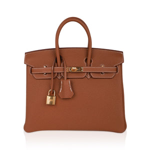 Hermes Birkin 25 Bag Gold Togo Leather Gold Hardware