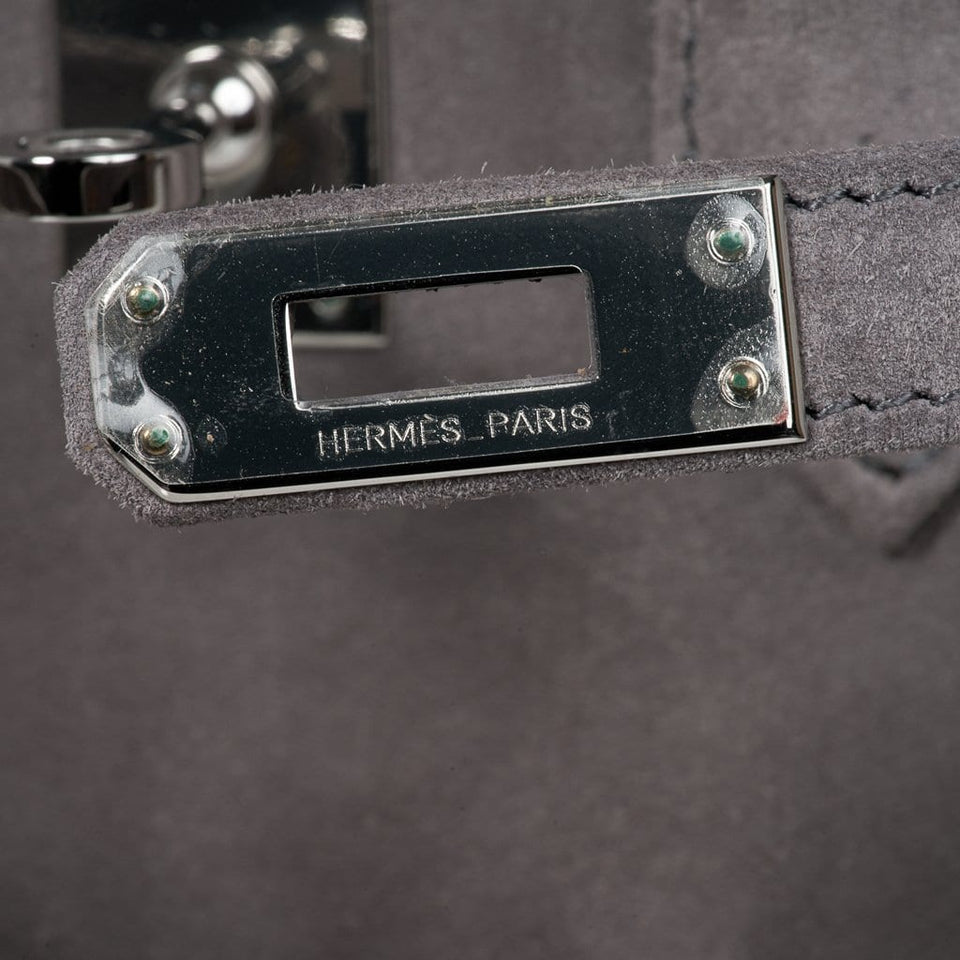 Hermes Birkin 25 Bag Gris Fume Doblis Suede with Palladium Hardware