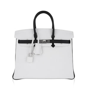 Hermes Birkin HSS 25 Bag White w/ Black Brushed Palladium Hardware