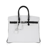 Hermes Birkin HSS 25 Bag White w/ Black Brushed Palladium Hardware