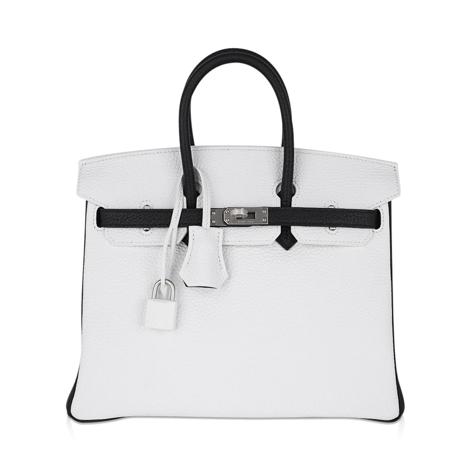 Hermes Birkin HSS 25 Bag White w/ Black Brushed Palladium Hardware