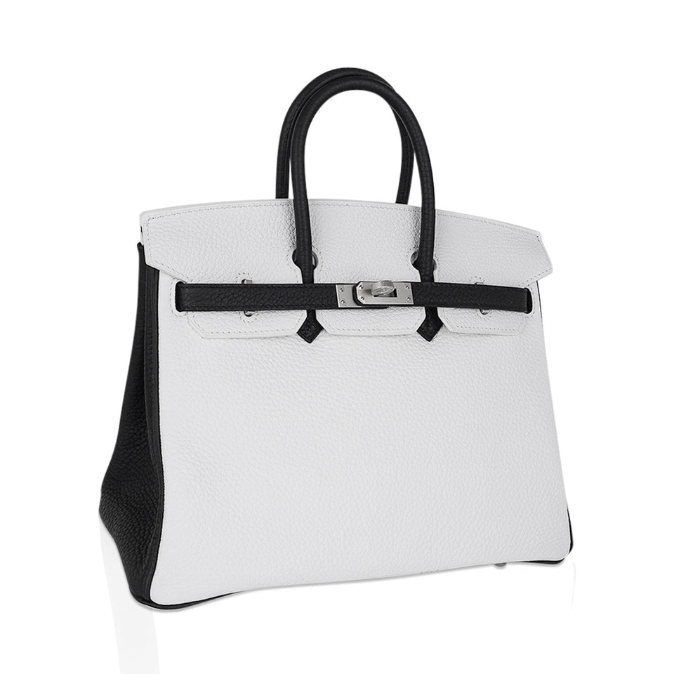 Hermes Birkin HSS 25 Bag White w/ Black Brushed Palladium Hardware