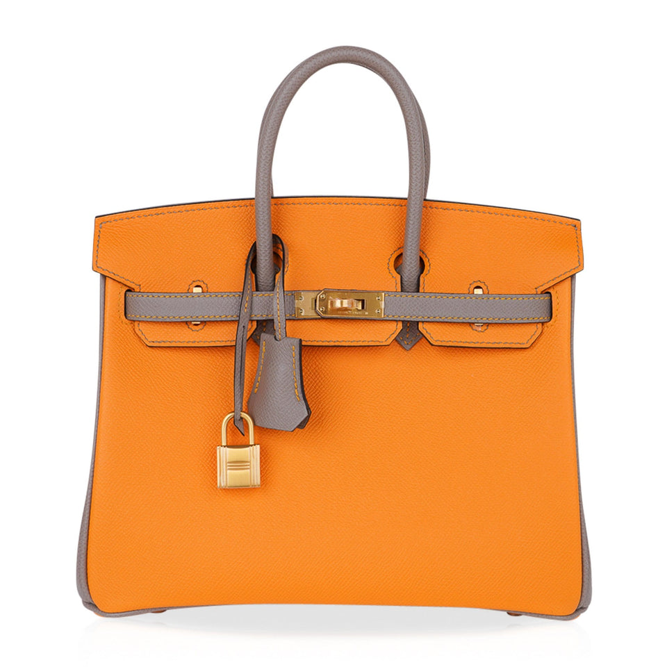 Hermes Birkin HSS 25 Bag Jaune Ambre / Gris Asphalte Gold Hardware