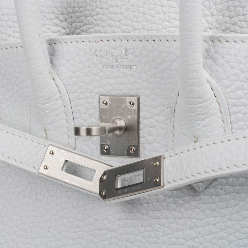 Hermes Birkin 25 Bag HSS White Clemence Trench Interior Brushed Palladium Hardware