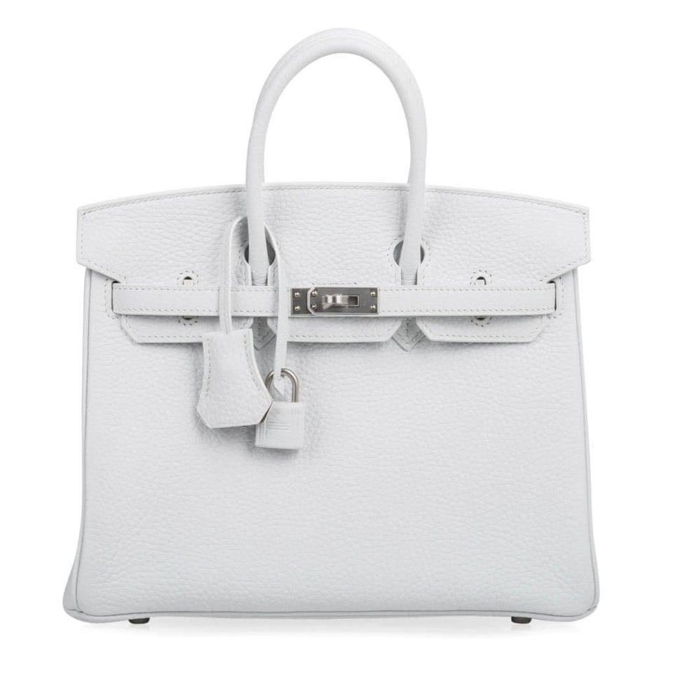 Hermes Birkin 25 Bag HSS White Clemence Trench Interior Brushed Palladium Hardware