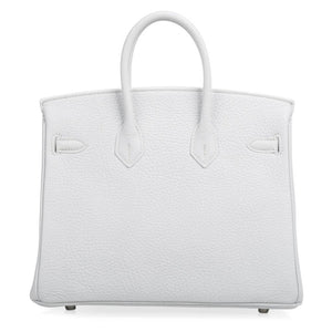 Hermes Birkin 25 Bag HSS White Clemence Trench Interior Brushed Palladium Hardware