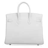 Hermes Birkin 25 Bag HSS White Clemence Trench Interior Brushed Palladium Hardware