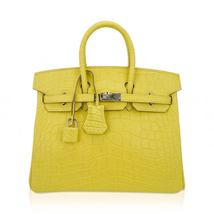 Hermes Birkin 25 Bag Lime Matte Alligator with Palladium Hardware