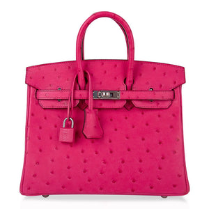 Hermes Birkin 25 Rose Tyrien Ostrich Bag Palladium Hardware