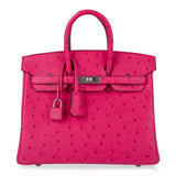 Hermes Birkin 25 Rose Tyrien Ostrich Bag Palladium Hardware