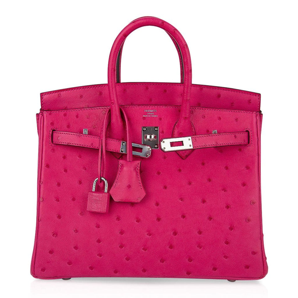 Hermes Birkin 25 Rose Tyrien Ostrich Bag Palladium Hardware