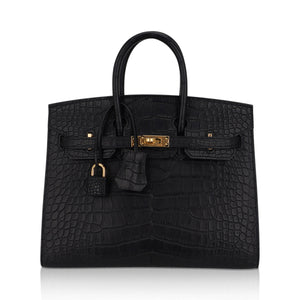 Hermes Birkin 25 Sellier Bag in Black Matte Alligator with Gold Hardware