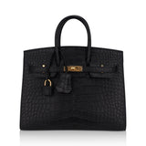 Hermes Birkin 25 Sellier Bag in Black Matte Alligator with Gold Hardware