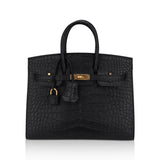 Hermes Birkin 25 Sellier Bag in Black Matte Alligator with Gold Hardware