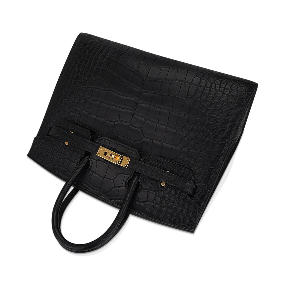 Hermes Birkin 25 Sellier Bag in Black Matte Alligator with Gold Hardware