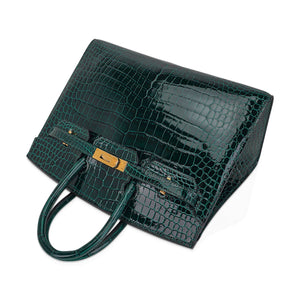 Hermes Birkin 25 Bag Sellier Vert Fonce Porosus Crocodile Bag with Gold Hardware