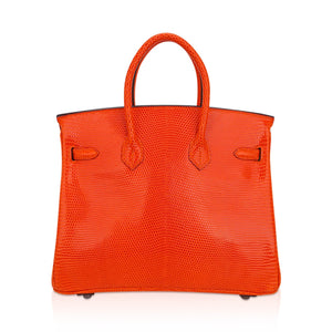 Hermes Birkin 25 Bag Orange Tangerine Lizard with Ruthenium Hardware