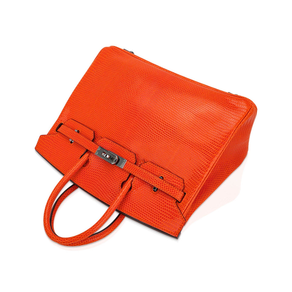 Hermes Birkin 25 Bag Orange Tangerine Lizard with Ruthenium Hardware