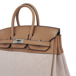 Hermes Limited Edition Birkin 25 Bag Ecru Toile H Chai Swift Leather with Palladium Hardware