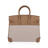 Hermes Limited Edition Birkin 25 Bag Ecru Toile H Chai Swift Leather with Palladium Hardware