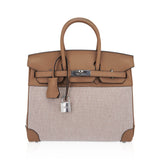 Hermes Limited Edition Birkin 25 Bag Ecru Toile H Chai Swift Leather with Palladium Hardware