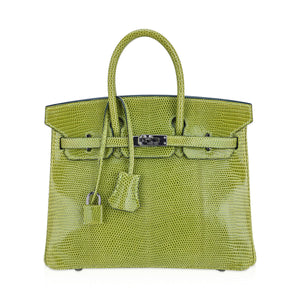 Hermes Limited Edition Birkin 25 Bag Vert Anis Lizard with Palladium Hardware