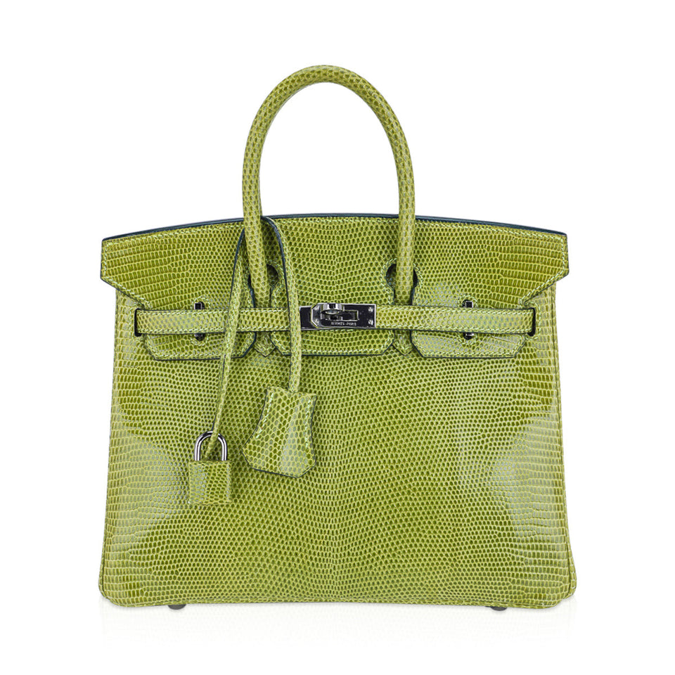 Hermes Limited Edition Birkin 25 Bag Vert Anis Lizard with Palladium Hardware