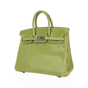 Hermes Limited Edition Birkin 25 Bag Vert Anis Lizard with Palladium Hardware