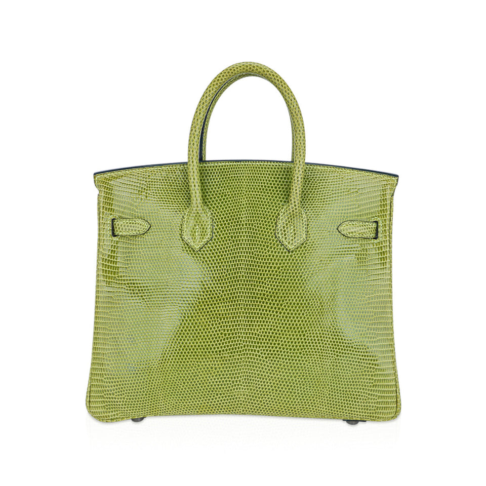 Hermes Limited Edition Birkin 25 Bag Vert Anis Lizard with Palladium Hardware