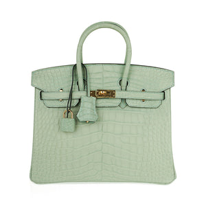 Hermes Birkin 25 Bag Vert D'Eau Matte Alligator Gold Hardware Limited Edition