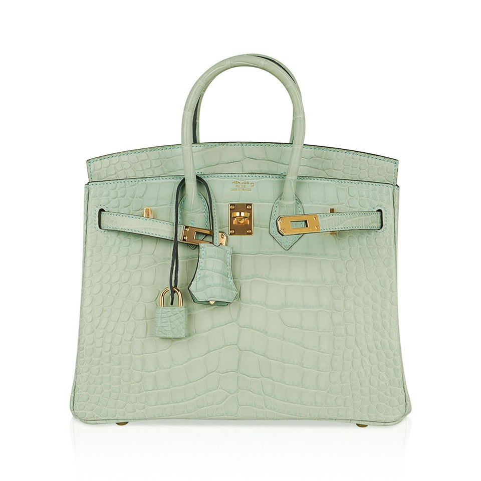 Hermes Birkin 25 Bag Vert D'Eau Matte Alligator Gold Hardware Limited Edition