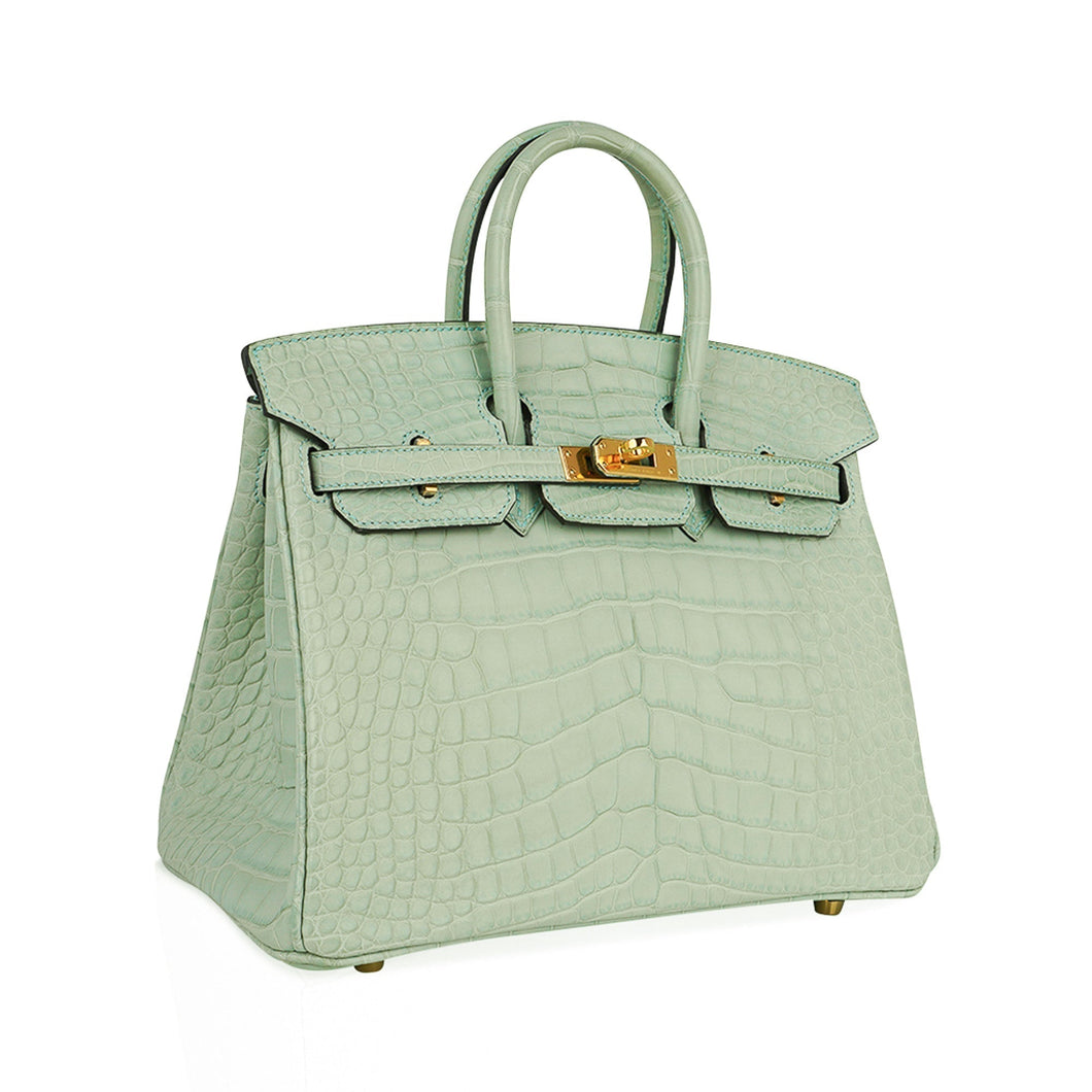 Hermes Birkin 25 Bag Vert D'Eau Matte Alligator Gold Hardware Limited Edition