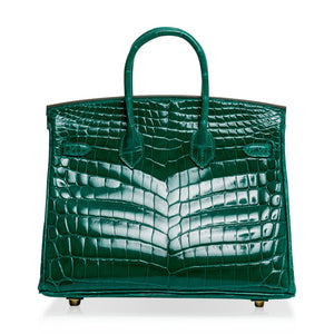 Hermes Birkin 25 Bag Emerald Crocodile Gold Hardware