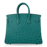 Hermes Birkin 25 Bag Vert Verone Ostrich Gold Hardware