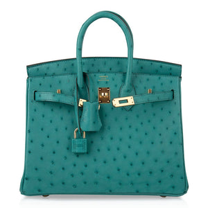 Hermes Birkin 25 Bag Vert Verone Ostrich Gold Hardware