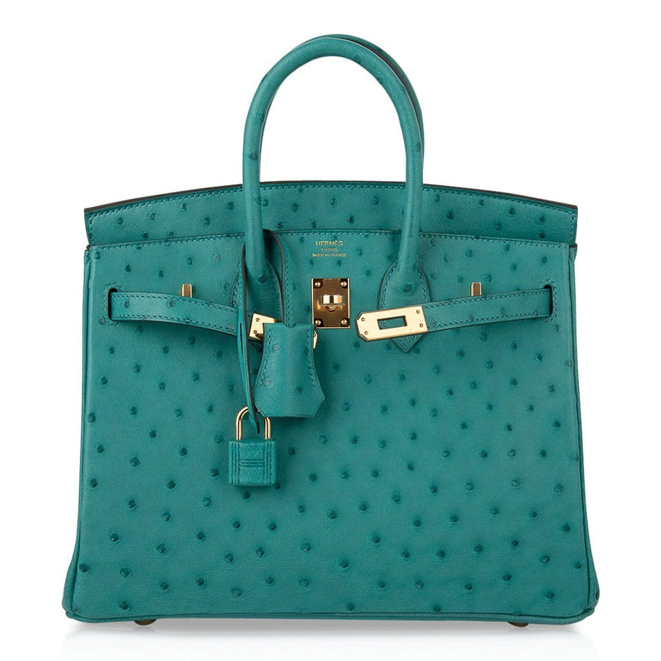 Hermes Birkin 25 Bag Vert Verone Ostrich Gold Hardware