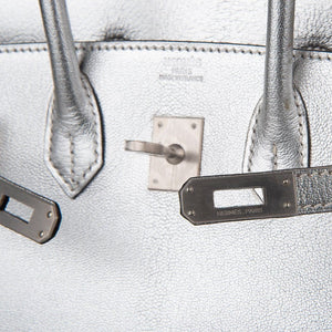 Hermes Birkin 25 Bag Metallic Silver Chevre with Brushed Palladium Hardware