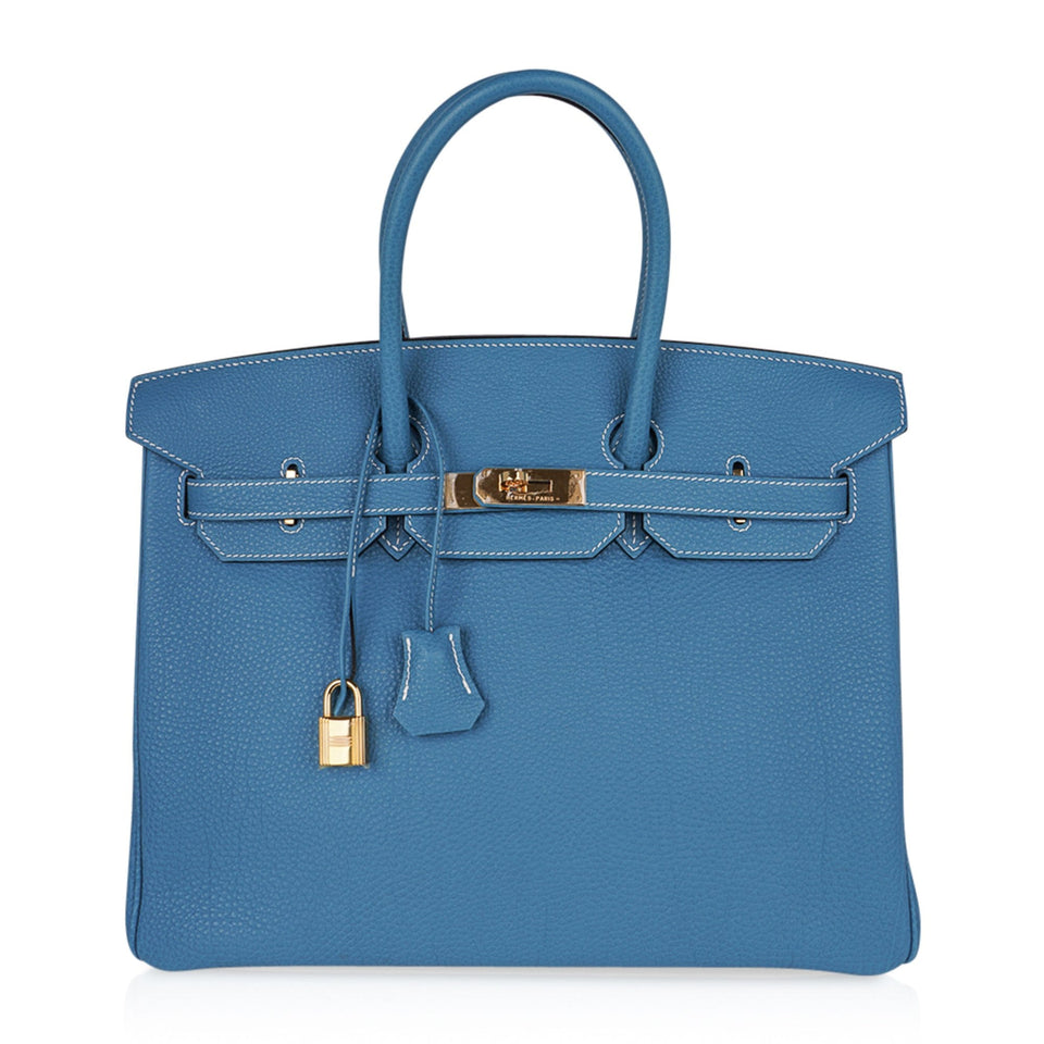 Hermes Birkin 35 Bag Iconic Rare Blue Jean Togo Gold Hardware