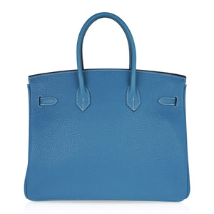 Hermes Birkin 35 Bag Iconic Rare Blue Jean Togo Gold Hardware