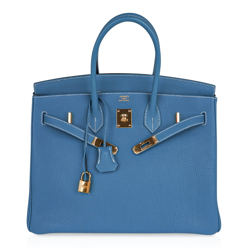 Hermes Birkin 35 Bag Iconic Rare Blue Jean Togo Gold Hardware