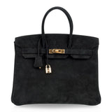 Hermes Birkin 35 Bag Black Doblis Suede Gold Hardware Limited Edition