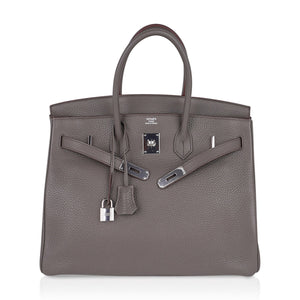 Hermes Birkin 35 Bag Etain Clemence Leather with Palladium Hardware