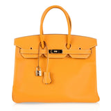 Hermes Birkin 35 Bag Yellow Jaune D'Or Candy Limited Edition Epsom Permabrass